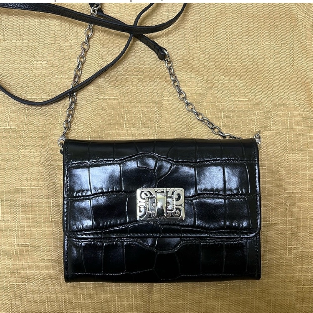 Brighton Mingle Tech Black Croc-Embossed Crossbody Wallet Bag